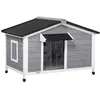 Image de Niche pour chien - PawHut - style cottage 2 fenêtres porte toit ouvrant bitumé - bois sapin - 109x79x72cm - gris