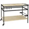 Image de Desserte de jardin chariot pour plancha barbecue en bois et métal avec 2 étagères et 3 crochets - 107 x 65 x 80 cm noir naturel