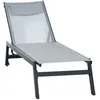 Image de Bain de soleil - Outsunny - transat aluminium et textilène roulettes repose-tête inclinable - alu - gris clair