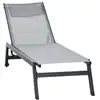 Image de Bain de soleil transat inclinable 5 positions - tétière, 2 roulettes - alu. Textilène gris