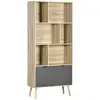 Image de Bibliothèque design - 2 portes, 6 niches - dim. 80l x 35l x 180h cm - aspect chêne clair gris