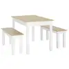 Image de Ensemble table à manger 3 pièces - 2 bancs encastrables, grande table 4-6 personnes - blanc aspect bois clair