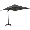 Image de Parasol déporté carré inclinable manivelle avec pied en acier dim. 2,45l x 2,45l x 2,45h m métal alu. Polyester haute densité gris