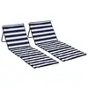 Image de Lot de 2 tapis de plage rembourrés pliables - matelas de plage - dossier inclinable, rangement - métal polyester blanc bleu
