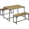 Image de Ensemble Table À Manger Et 2 Bancs 4 Personnes Acier Noir Aspect Bois