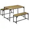 Image de Ensemble table à manger et 2 bancs 4 personnes châssis acier noir plateau assises aspect bois clair naturel