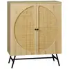 Image de Buffet 2 portes cannage rotin avec étagère piètement métal noir aspect chêne clair