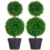 Image de Buis artificiel - HOMCOM - lot de 2 double boules avec tronc et pot inclus décoration - plastique - hauteur 60 cm - vert