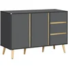 Image de Buffet 2 Portes 2 Étagères 3 Tiroirs Design Scandinave Gris Aspect Bois Clair
