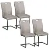 Image de Lot de 4 chaises de salon design cantilever piètement luge acier noir revêtement microfibre gris