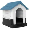 Image de Niche pour chien - PawHut - chenil extérieur petite moyenne taille toit imperméable - bois - 645x57x66cm - blanc bleu