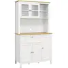Image de Buffet haut style classique chic - multi-rangement placards, niches, tiroir - panneaux blanc aspect bois clair