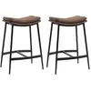 Image de Lot De 2 Tabourets De Bar Vintage Acier Noir Assise Incurvée Marron Vieilli