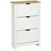 Image de Armoire à chaussures 3 portes abattantes 2 compartiments panneaux particules blanc chêne