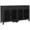 Image de Buffet design industriel - 4 portes, 2 étagères réglables, 2 tiroirs - panneaux façades grillagées poignées métal noir