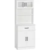 Image de Buffet Haut 4 Portes Étagère Niche Tiroir Coulissant Plateau Blanc