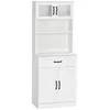 Image de Buffet haut - armoire de cuisine - HOMCOM - 2 portes vitrées étagère tiroir placard double porte - bois - 60x38x161cm - blanc