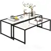 Image de Tables gigognes lot de 2 tables basses rectangulaires design contemporain acier noir verre trempé 4 mm