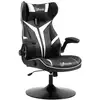 Image de Fauteuil gaming base ronde métal pivotante 360° hauteur réglable tétière accoudoirs relevables pvc blanc noir