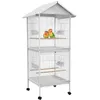 Image de Volière intérieure - cage à oiseaux - PawHut - volière sur roulettes design maison mangeoires perchoirs - métal - blanc