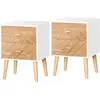 Image de Lot de 2 chevets tables de nuit design scandinave - total 4 tiroirs - bois pin mdf blanc hêtre motif graphique