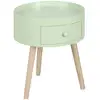 Image de Chevet table de nuit ronde design scandinave tiroir bicolore pieds effilés inclinés bois massif chêne clair vert