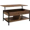 Image de Table Basse Relevable - 2 Étagères, Coffre - Aspect Bois Rustique Noir