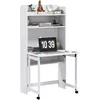 Image de Bureau Mural Pliable Bibliothèque 2 En 1 Avec 3 Étagères Mdf Blanc