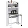 Image de Bureau mural pliable table murale rabattable suspendue sur pied avec bibliothèque 3 étagères mdf blanc