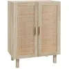 Image de Buffet 2 Portes 2 Étagères Style Bohème Aspect Bois Clair Cannage Rotin