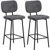 Image de Tabourets de bar - HOMCOM - lot de 2 chaises hautes avec repose-pieds dossier cuisine - tissu lin acier - 41x46x90cm - gris
