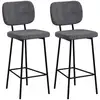 Image de Lot de 2 tabourets de bar style néo-rétro piètement acier noir repose-pied intégré tissu gris