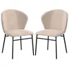 Image de Lot de 2 chaises grand confort dossier enveloppant piètement acier noir revêtement tissu aspect lin marron clair