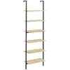 Image de Étagère échelle bibliothèque style industriel h206 cm 6 étagères acier noir panneaux aspect bois clair