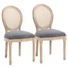 Image de Lot de 2 chaises de salle à manger - chaise de salon médaillon style louis xvi - bois massif sculpté, patiné - dossier cannage - aspect lin gris