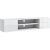 Image de Meuble Tv Mural Led - 2 Portes, 2 Niches - Blanc Laqué