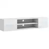 Image de Meuble tv mural - banc tv flottant - 2 portes, 2 niches - dim. 140l x 30l x 30h cm - panneaux blanc laqué