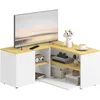 Image de Meuble TV d'angle 2 portes 3 niches aspect bois chÃªne clair blanc en occasion ou reconditionné