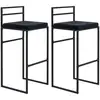 Image de Lot de 2 tabourets de bar design - coussin, repose-pied, dossier intégrés - acier velours noir