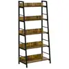 Image de Étagère bibliothèque style industriel incliné 5 niveaux 70l x 35l x 150h cm coloris bois vieilli noir