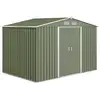 Image de Abri de jardin - remise pour outils - cabanon double porte coulissante - fondation incluse - dim. 277l x 191l x 192h cm - tôle d'acier ondulée vert clair