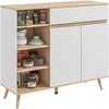 Image de Buffet Design Scandinave 2 Portes Tiroir 4 Niches Bois Blanc Aspect Chêne Clair
