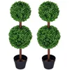 Image de Buis artificiel - HOMCOM - lot de 2 double boules avec tronc et pot inclus décoration - plastique - hauteur 90 cm - vert