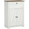 Image de Buffet 2 portes étagère tiroir coulissant style rural chic façades portes à croisillons poignées métal noir blanc aspect bois