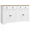Image de Buffet 2 portes 2 étagères 2 tiroirs style rural chic façades portes à croisillons poignées anneaux métal noir blanc aspect bois