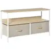 Image de Meuble tv bas sur pieds style industriel 2 tiroirs tissu gris acier mdf blanc bois clair