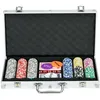 Image de Mallette de poker - coffret de poker complet - SPORTNOW - 300 jetons 5 dés 2 jeux de cartes tapis feutre - aluminium - gris