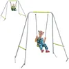 Image de Balançoire portique pour enfant - Outsunny - 2 en 1 ceinture sécurité 5 points intérieure extérieure pliable - métal - vert