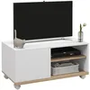 Image de Meuble tv sur roulettes - HOMCOM - avec 2 freins 2 niches placard porte 2 passe-fil - bois - blanc chêne