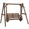 Image de Balancelle de jardin - Outsunny - 2 places bois accoudoirs roues charrette rustique - bois - 200x137x167cm - naturel